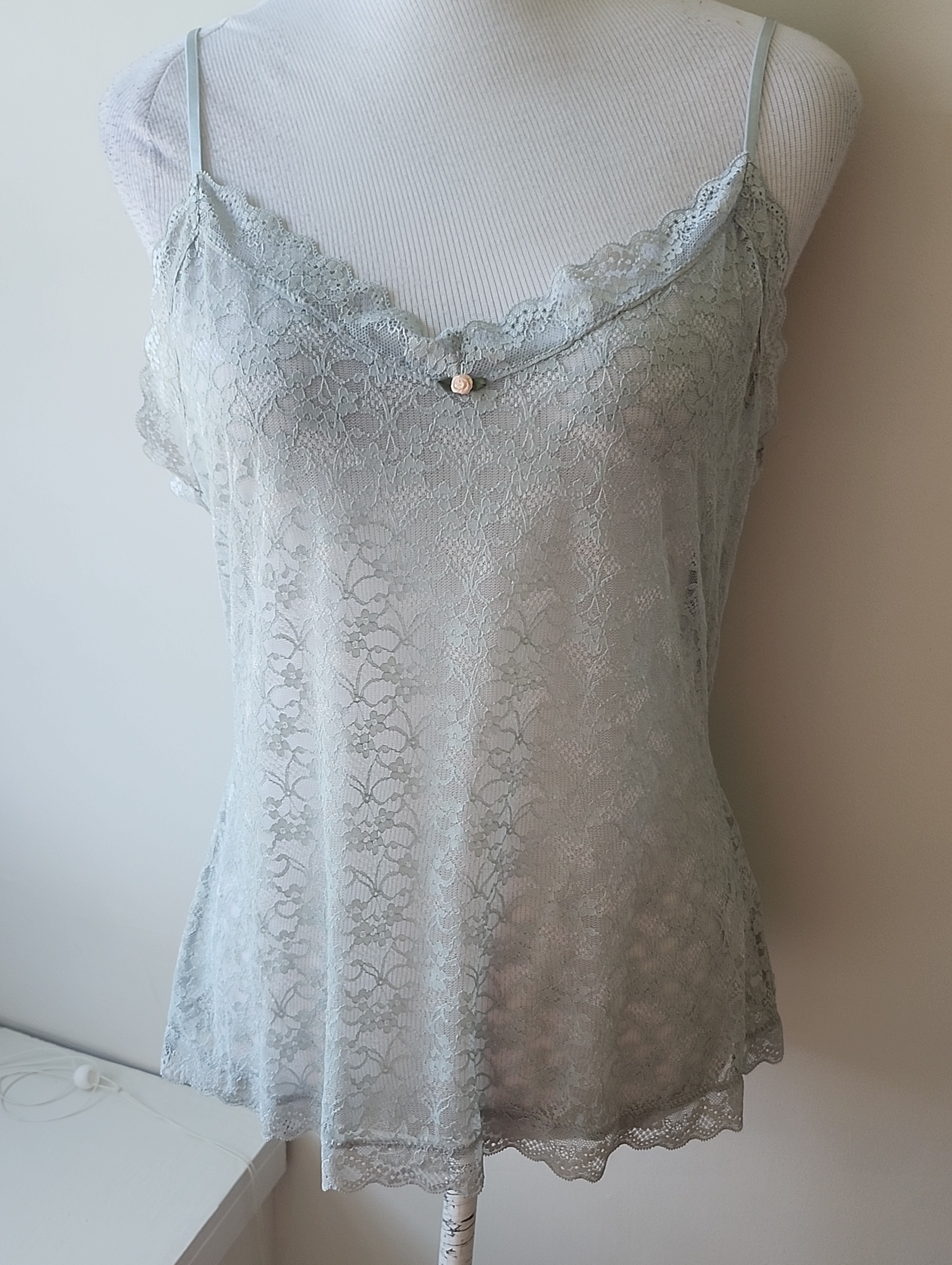 New Papinelle Cheri Blossom Lace Cami And Boxer Set - Light Blue- Medium Nwt